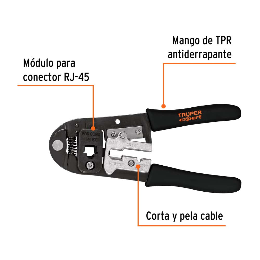 PINZA TELEF. 8 CONTACTOS RJ45 PRJ-45 TRUPER HERRAMIENTAS