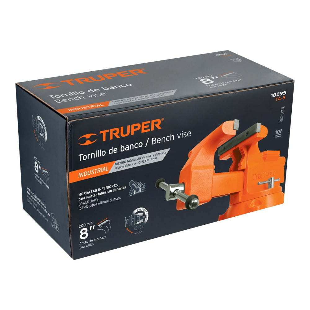 TORNILLO DE BANCO INDUSTRIAL 8" ACERO 31.5 KG MCA TRUPER MECANICA