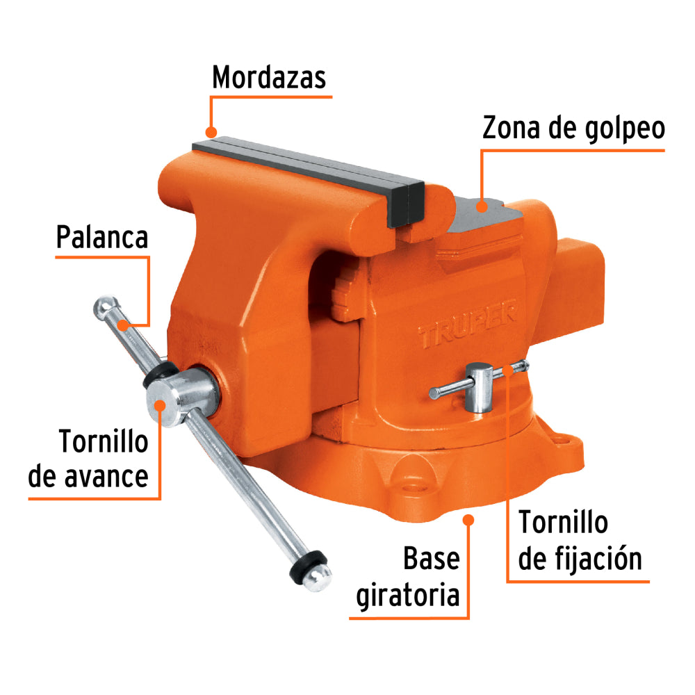 TORNILLO DE BANCO INDUSTRIAL 8" ACERO 31.5 KG MCA TRUPER MECANICA