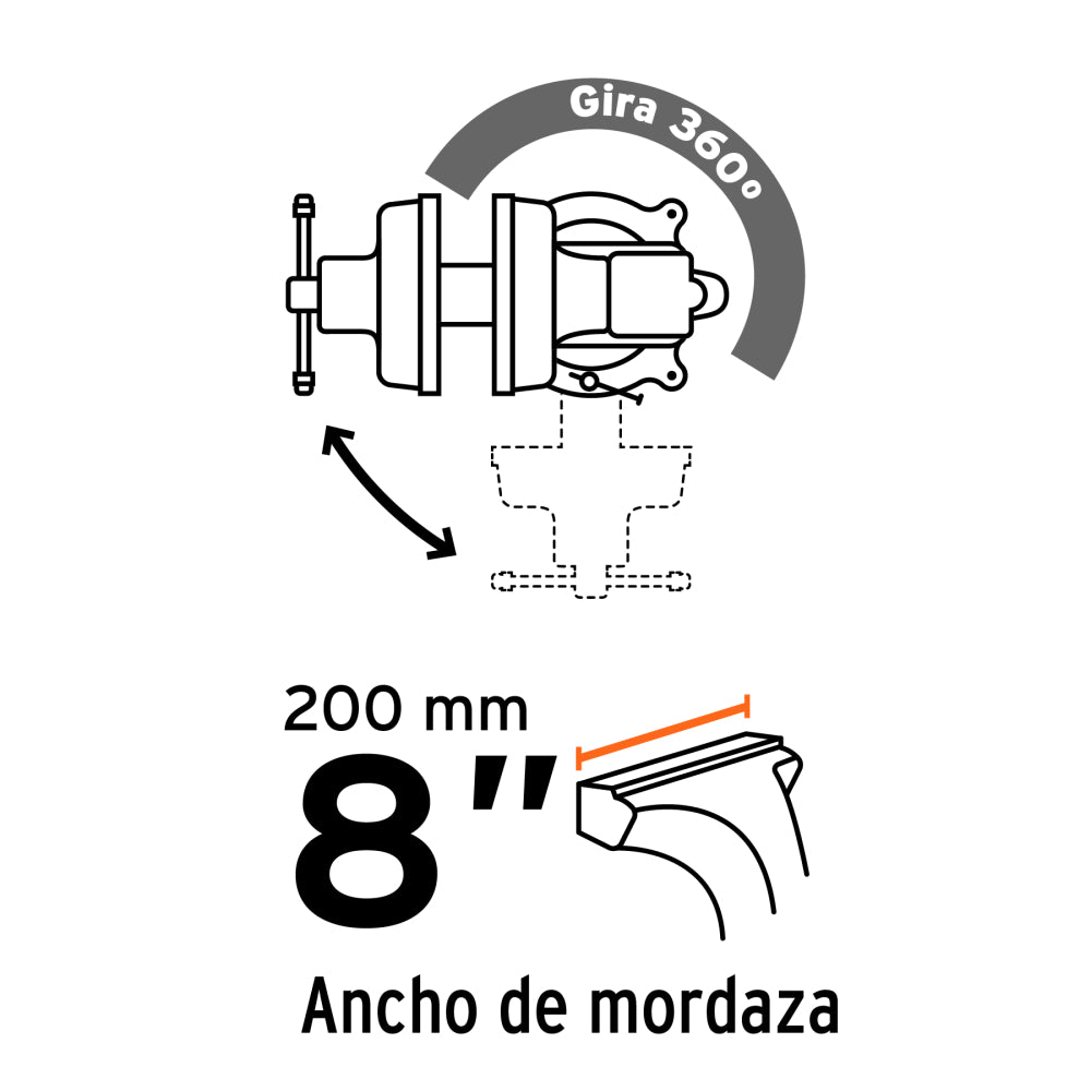 TORNILLO DE BANCO INDUSTRIAL 8" ACERO 31.5 KG MCA TRUPER MECANICA