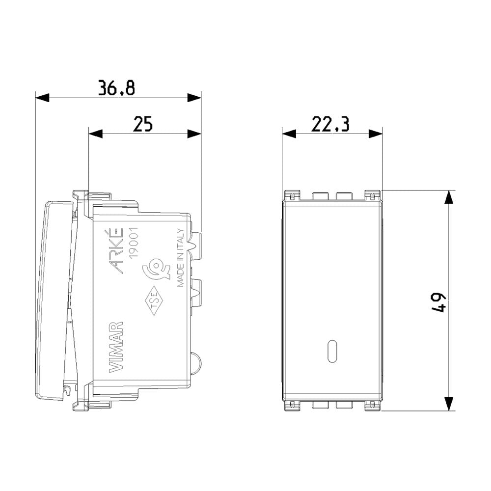 INTERRUPTOR 1P 16AX. 250V. ILUMINABLE 1 MOD. METAL ARKE VIMAR ***HAE 2024***
