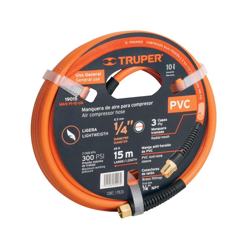 MANGUERA DE PVC BAJA PRESION 15M 1/4" MCA TRUPER