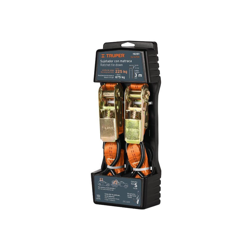 SUJETADORES CON MATRACA CARGA MAXIMA 675 KG 2 PIEZAS MCA TRUPER