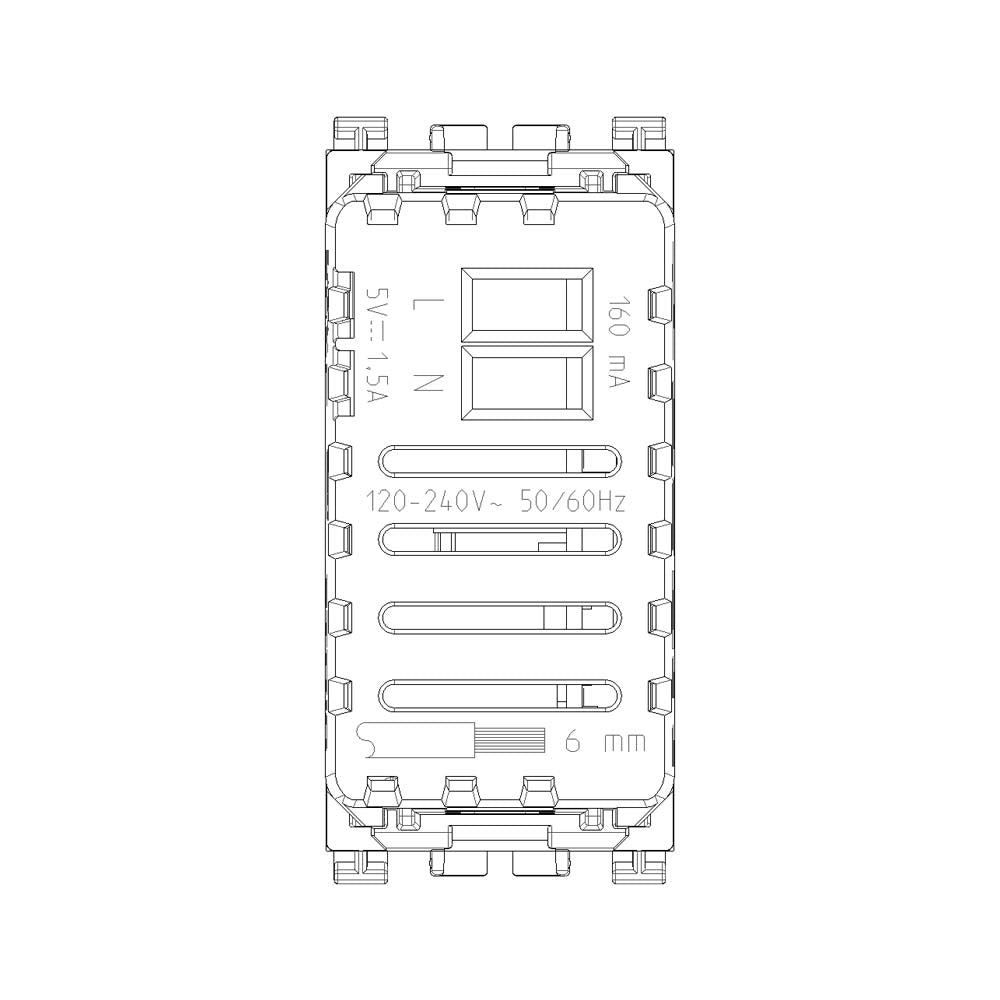 UNIDAD ALIMENTACION USB 5V. 1.5A. 1 MOD. 120-240V. METAL ARKE VIMAR