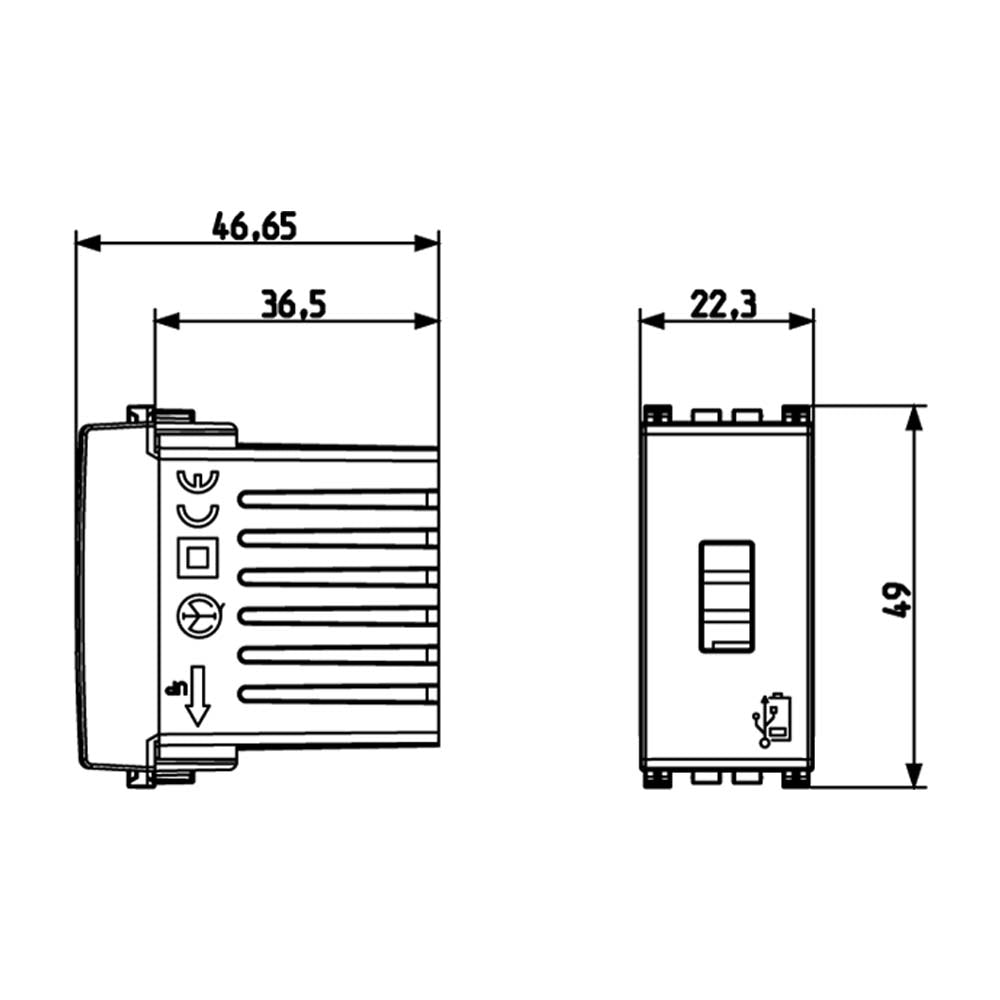 UNIDAD ALIMENTACION USB 5V. 1.5A. 1 MOD. 120-240V. METAL ARKE VIMAR