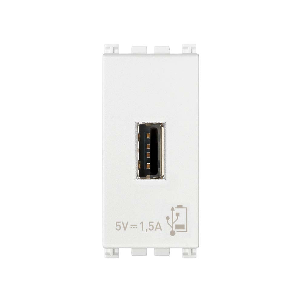 UNIDAD ALIMENTACION USB 5V. 1.5A. 1 MOD. 120-240V. BLANCO PLANA VIMAR