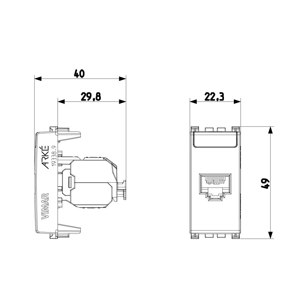 TOMAR RJ45 1 MOD. CON CONECTER NETSAFE CAT.6 BLINDADA METAL ARKE VIMAR