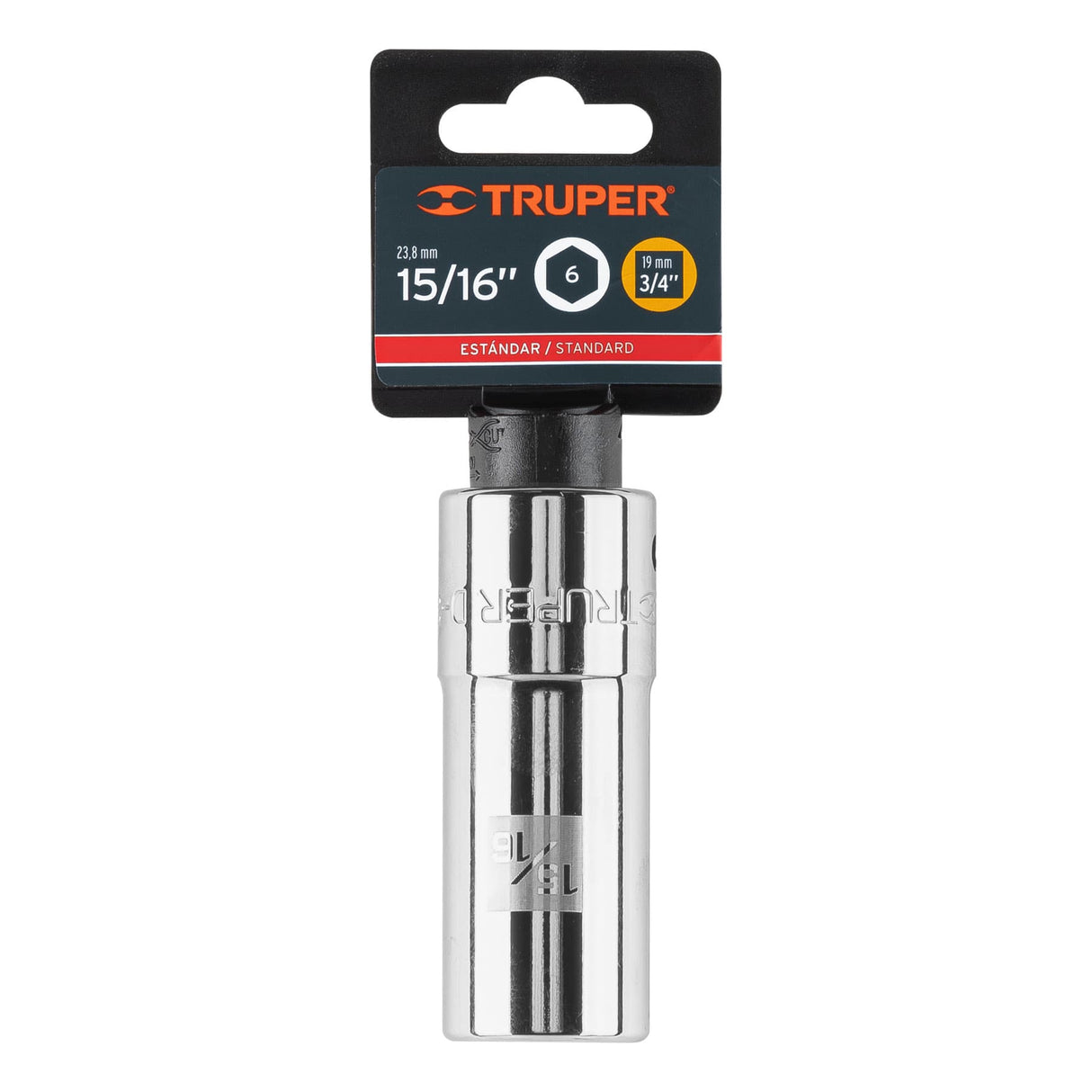 DADO LARGO DE 15/6 6 PUNTAS CUADRO 3/4 MARCA TRUPER