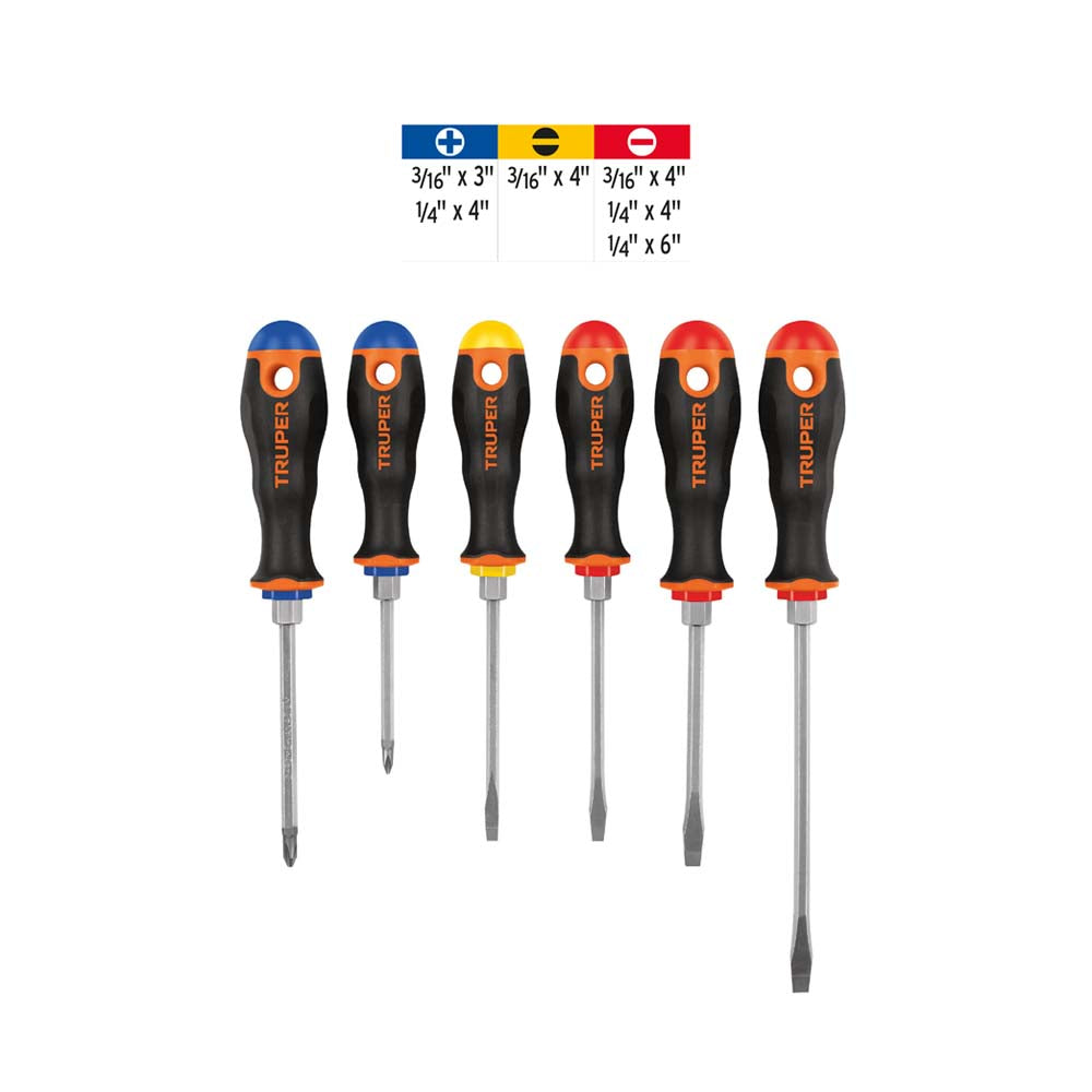 JUEGO DE 6 DESARMADORES MANGO COMFORT GRIP DTJ-6B TRUPER