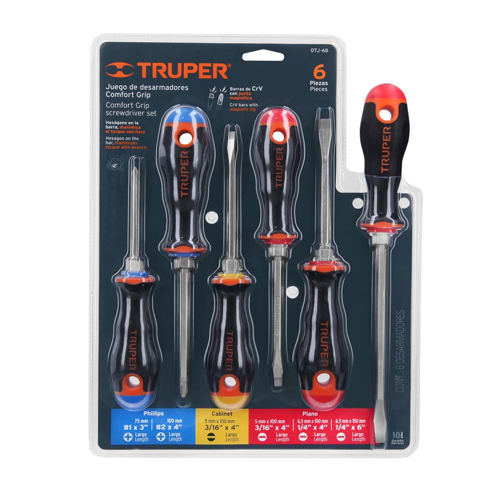 JUEGO DE 6 DESARMADORES MANGO COMFORT GRIP DTJ-6B TRUPER