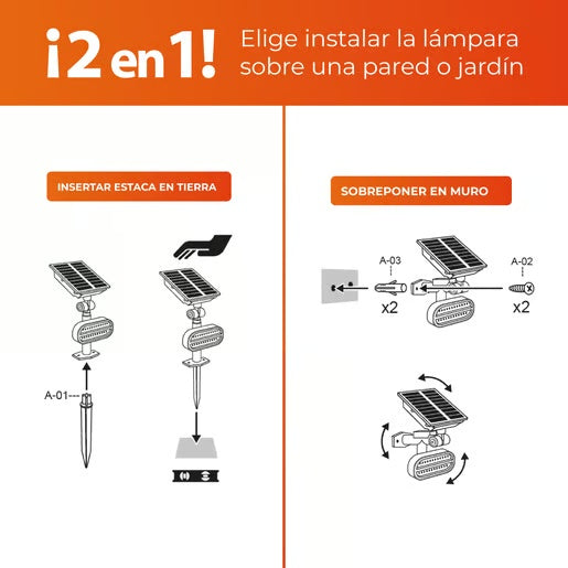 LAMPARA SOLAR CON ESTACA LED 1.6 W LUZ CALIDA BRILLANTE 2 EN 1 IP44 NO ATENUABLE 1SOLLED45DC30N
