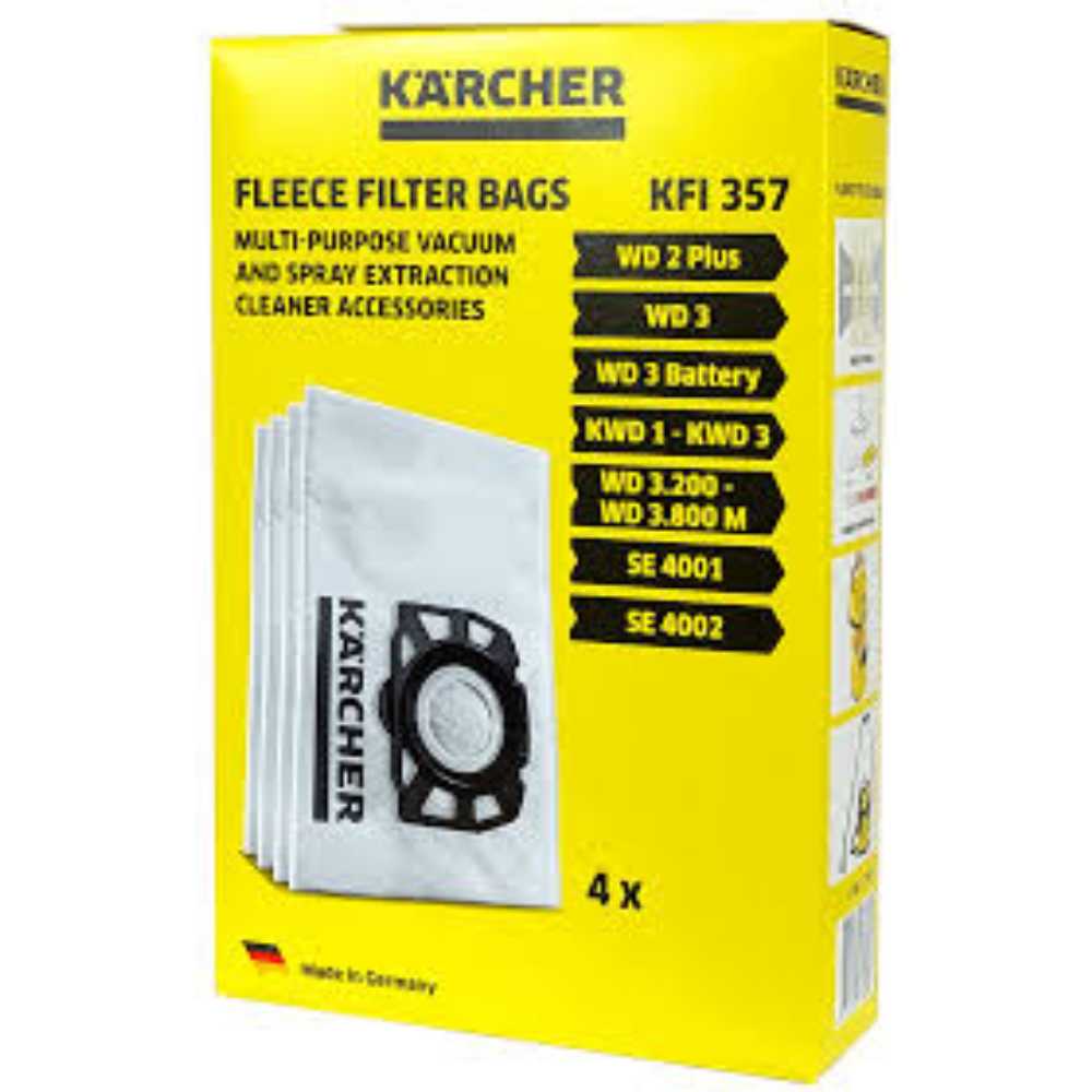 BOLSAS DE FIELTRO PARA ASPIRADORAS WD KARCHER 4 PZAS ***COMPATIBLE WD2 Y WD3***
