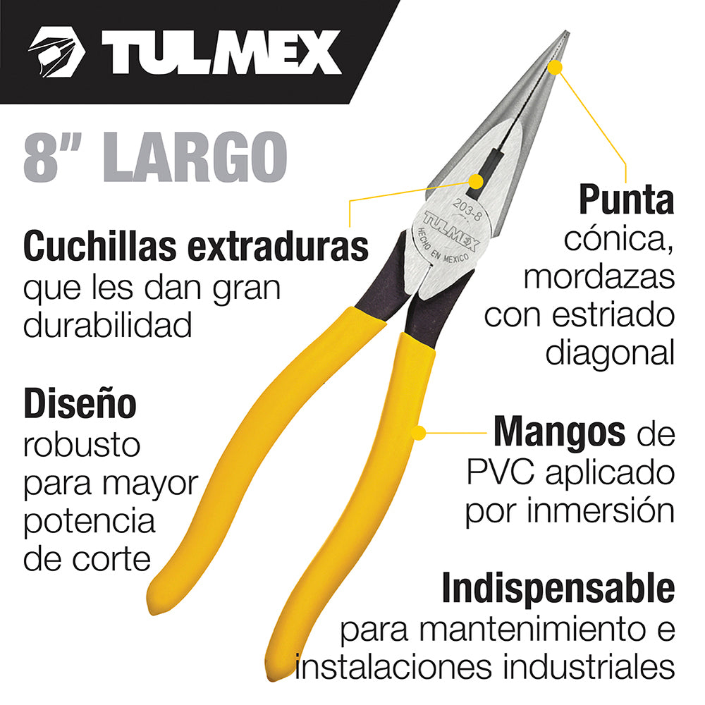 PINZA PUNTA CONICA 8" CON CORTE TULMEX KLEIN TOOLS