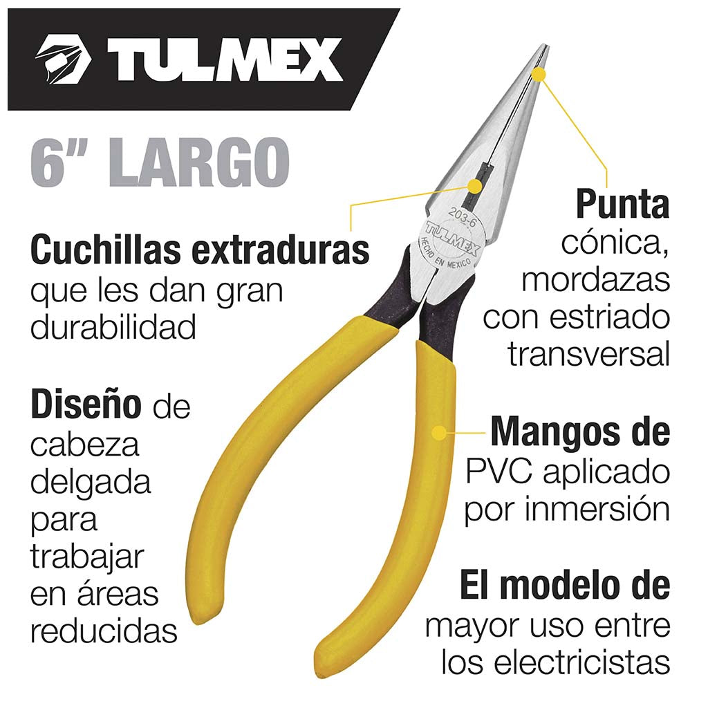 PINZA PUNTA CONICA 6" CON CORTE TULMEX KLEIN TOOLS