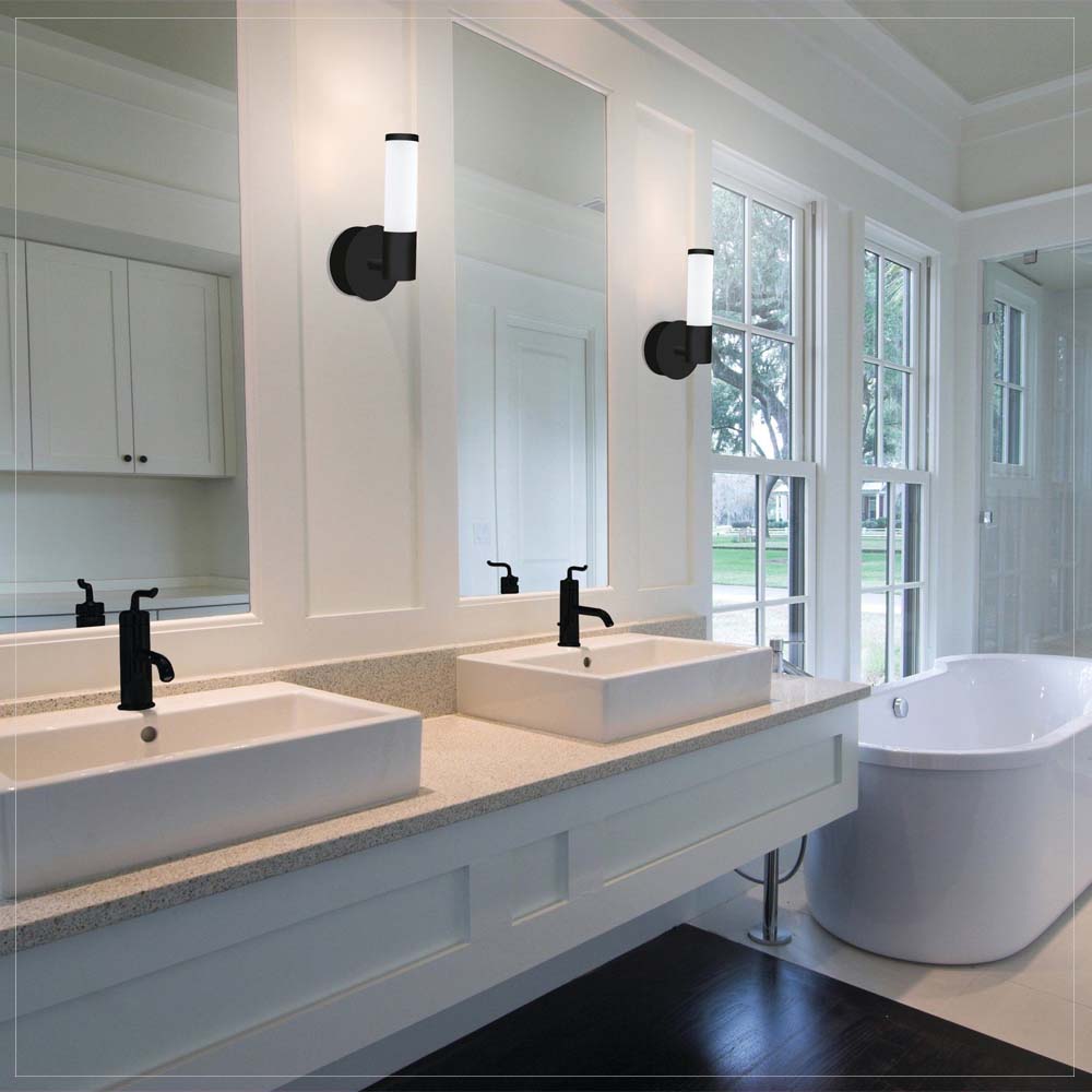 LUMINARIO DE PARED LED PALMERA 1 5.7W 3000K ACERO NEGRO VIDRIO BLANCO