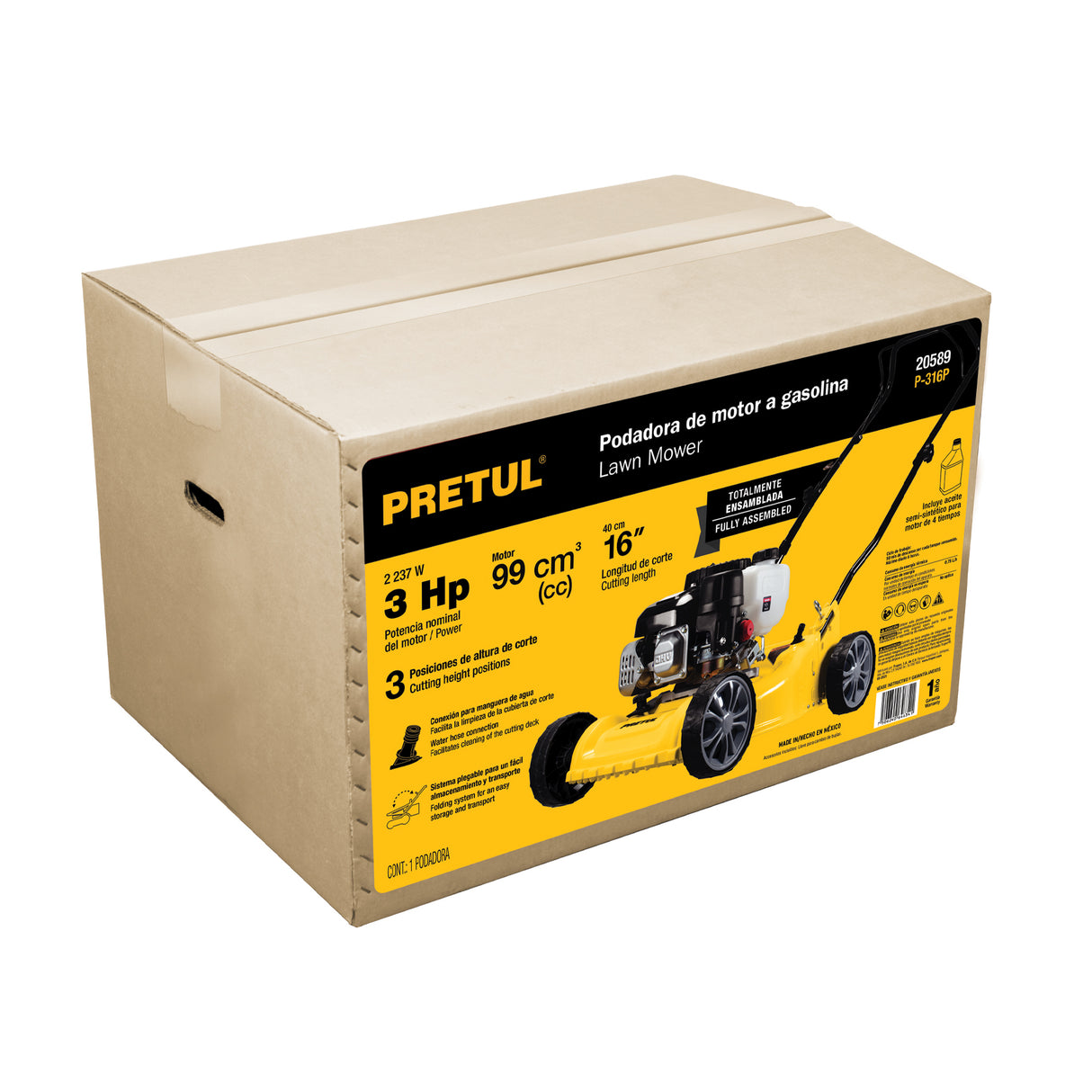 PODADORA, MOTOR GASOLINA 3HP16' PRETUL