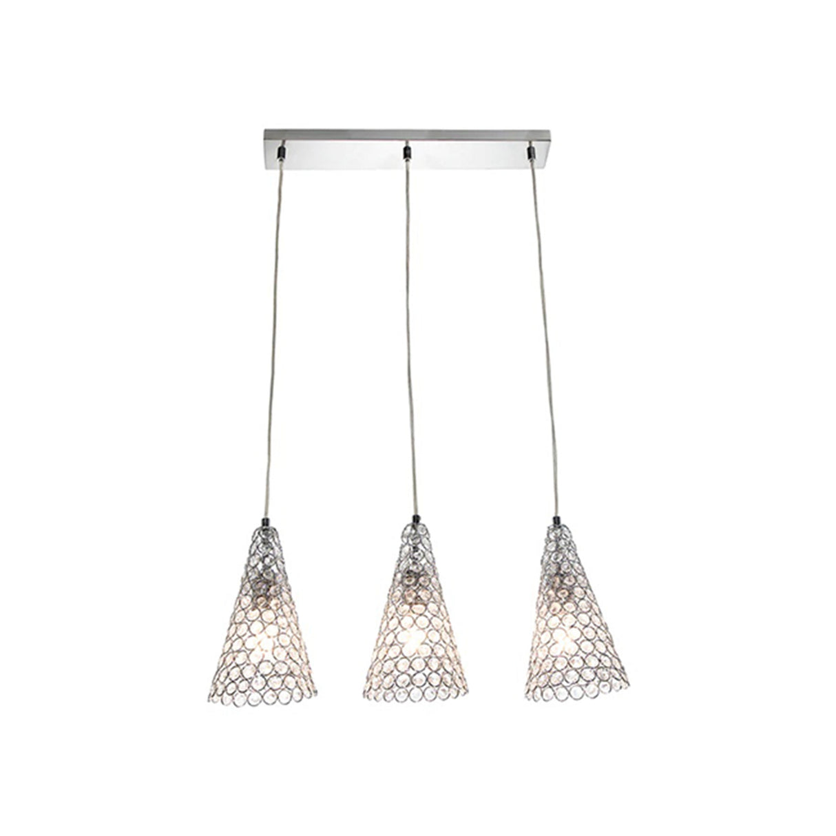 LAMPARA COLGANTE IKE LITE DE 40W COLOR CROMO TRANSPARENTE DE 3 LUCES *** HA. LUMI ***