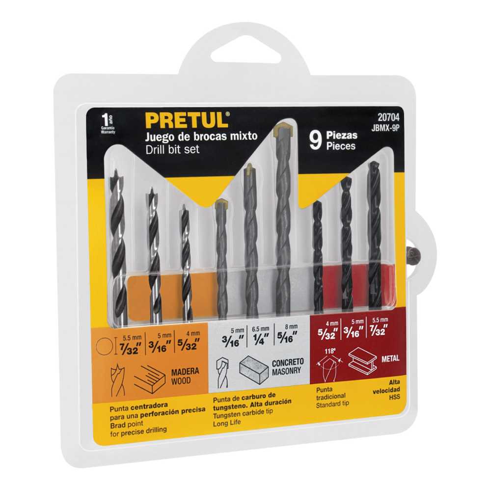 JUEGO DE BROCAS MIXTO 9 PIEZAS PRETUL MCA TRUPER PRETUL