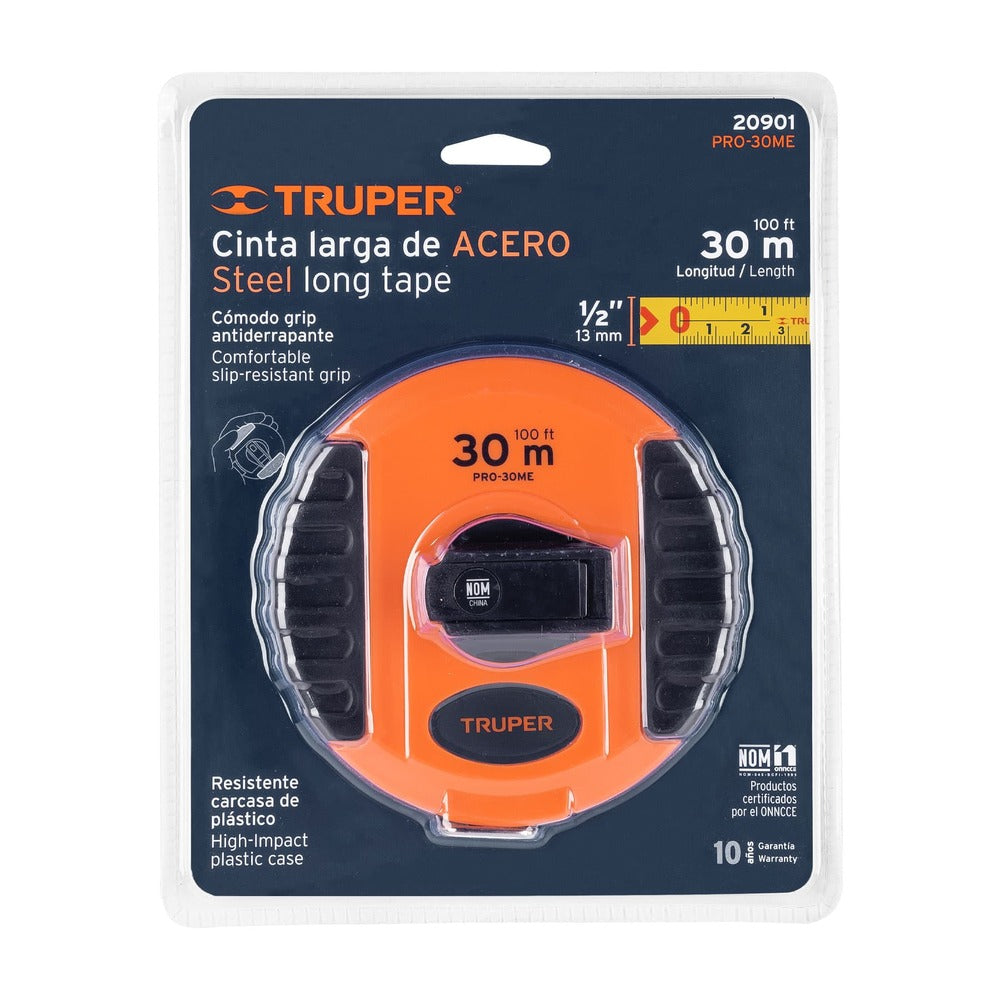 CINTA LARGA CARCASA PLASTICA 30 METROS METALICA PRETUL MCA TRUPER PRETUL