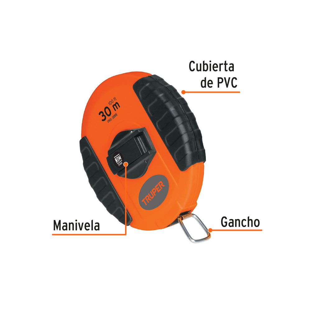 CINTA LARGA CARCASA PLASTICA 30 METROS METALICA PRETUL MCA TRUPER PRETUL