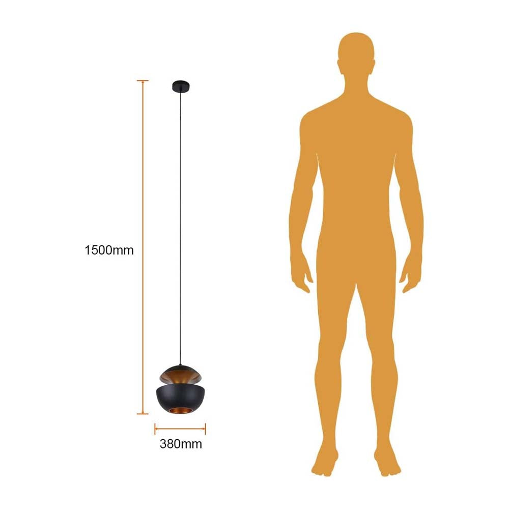 COLGANTE METÁLICO TECNOLITE AUVA II BASE E27 NEGRO CON INTERIOR DORADO ***TECNOLITE HAE***