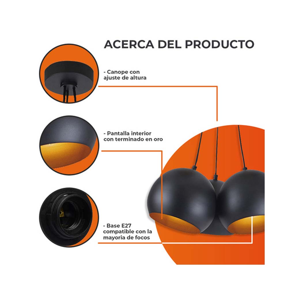 LÁMPARA DE INTERIOR TECNOLITE AGORA III PARA SUSPENDER 25.5W TRES BASES E27