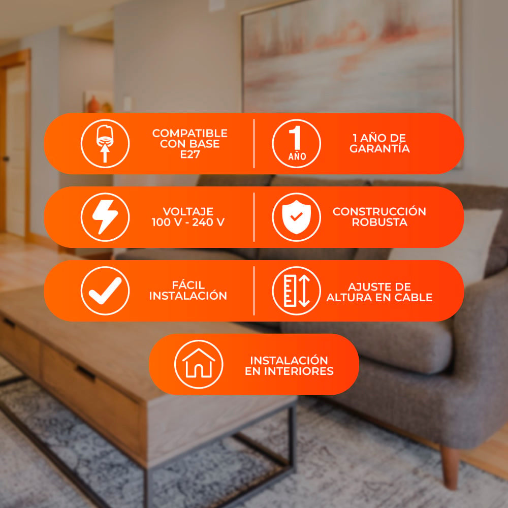 COLGANTE METÁLICO SESTUS TECNOLITE 1.50 METROS DE ALTURA POTENCIA MÁXIMA 360W 6 BASES E27 NO INCLUYE FOCOS