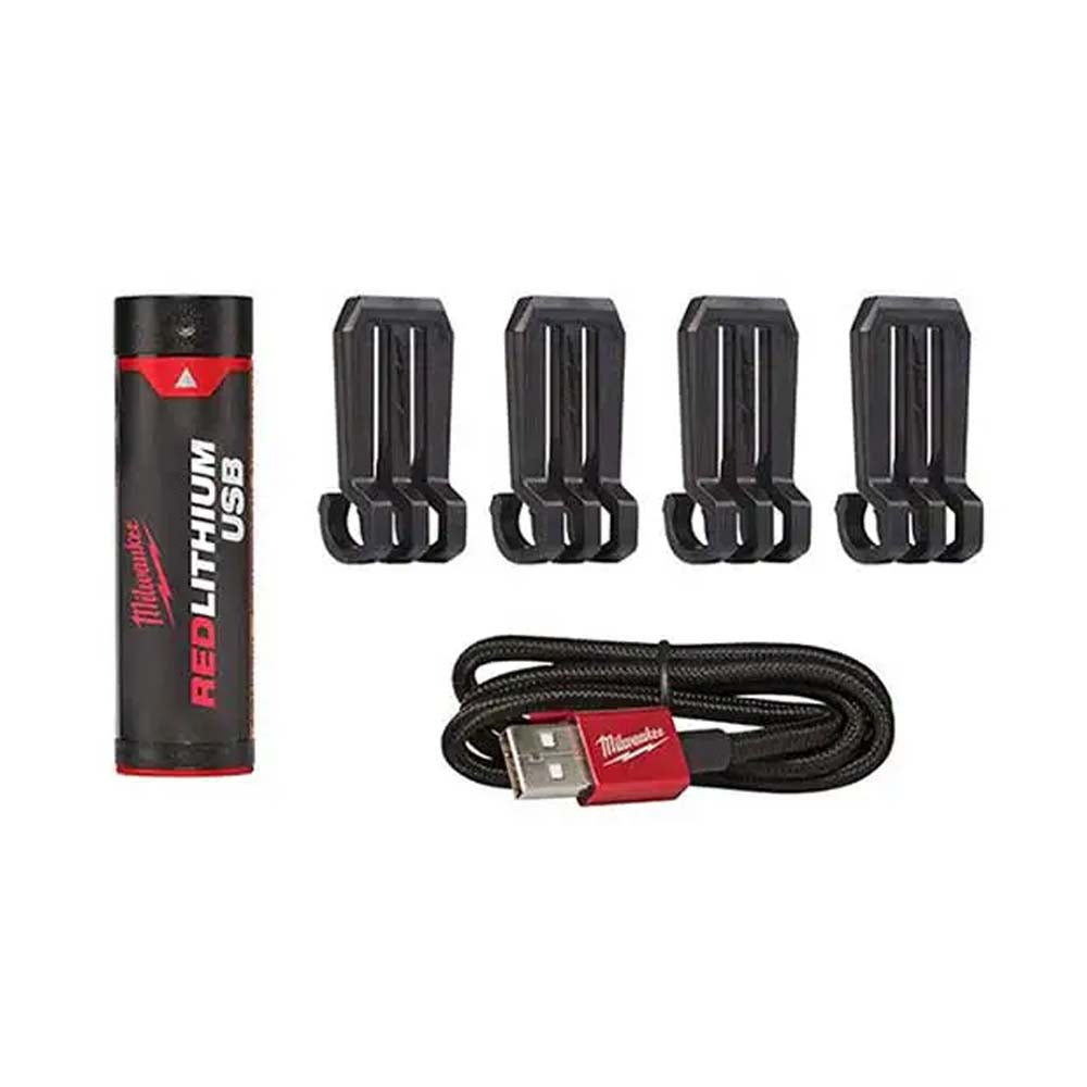 LINTERNA PARA CASCO / CABEZA PERFIL BAJO 600 LUMENES RECARGABLE USB REDLITHIUM BATERIA USB REDLITHIUM CABLE USB 4 GANCHOS PARA CASCO UNIVERSALES MILWAUKEE
