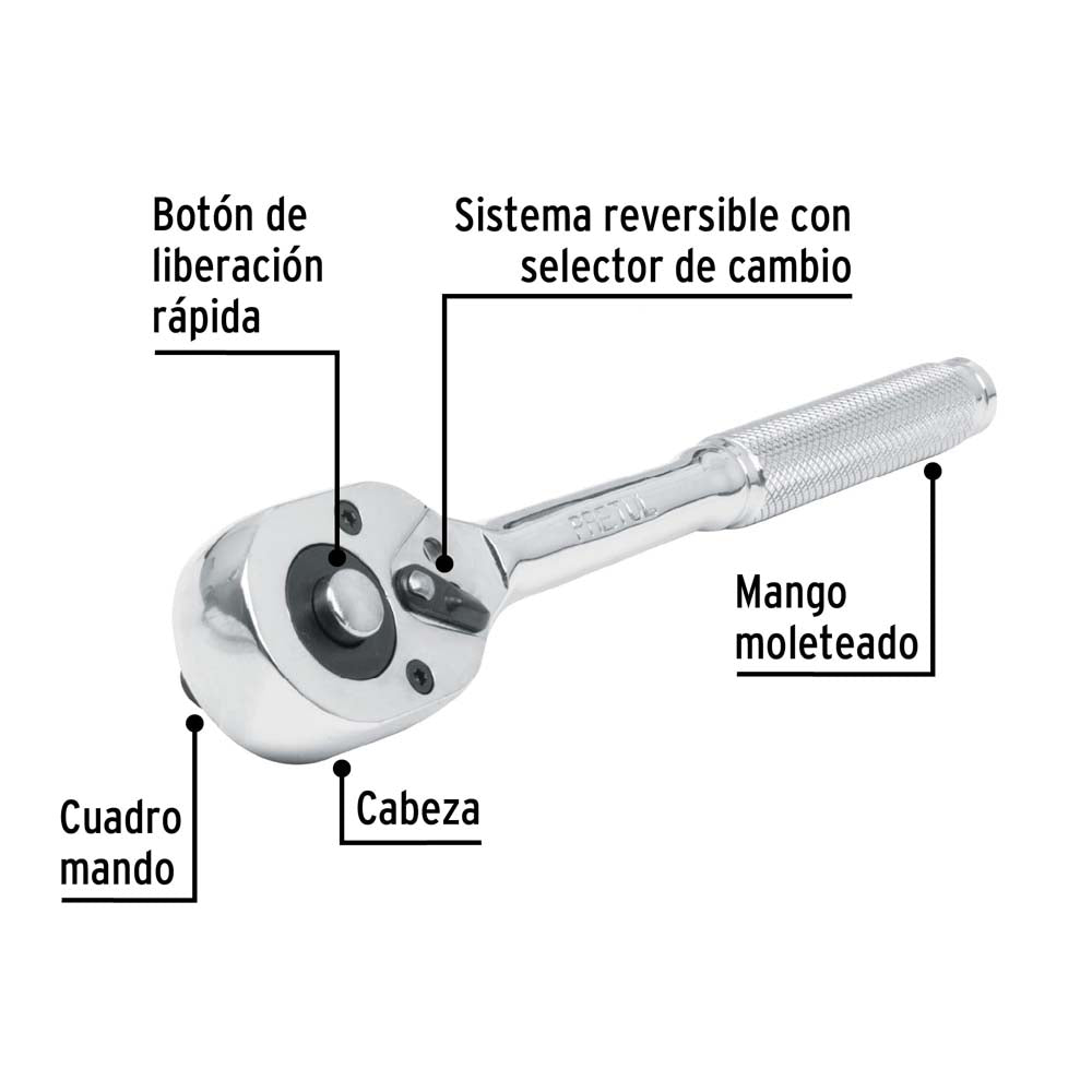 MATRACA LIBERACION RAPIDA CABEZA PERA CUADRO 1/2" PRETUL
