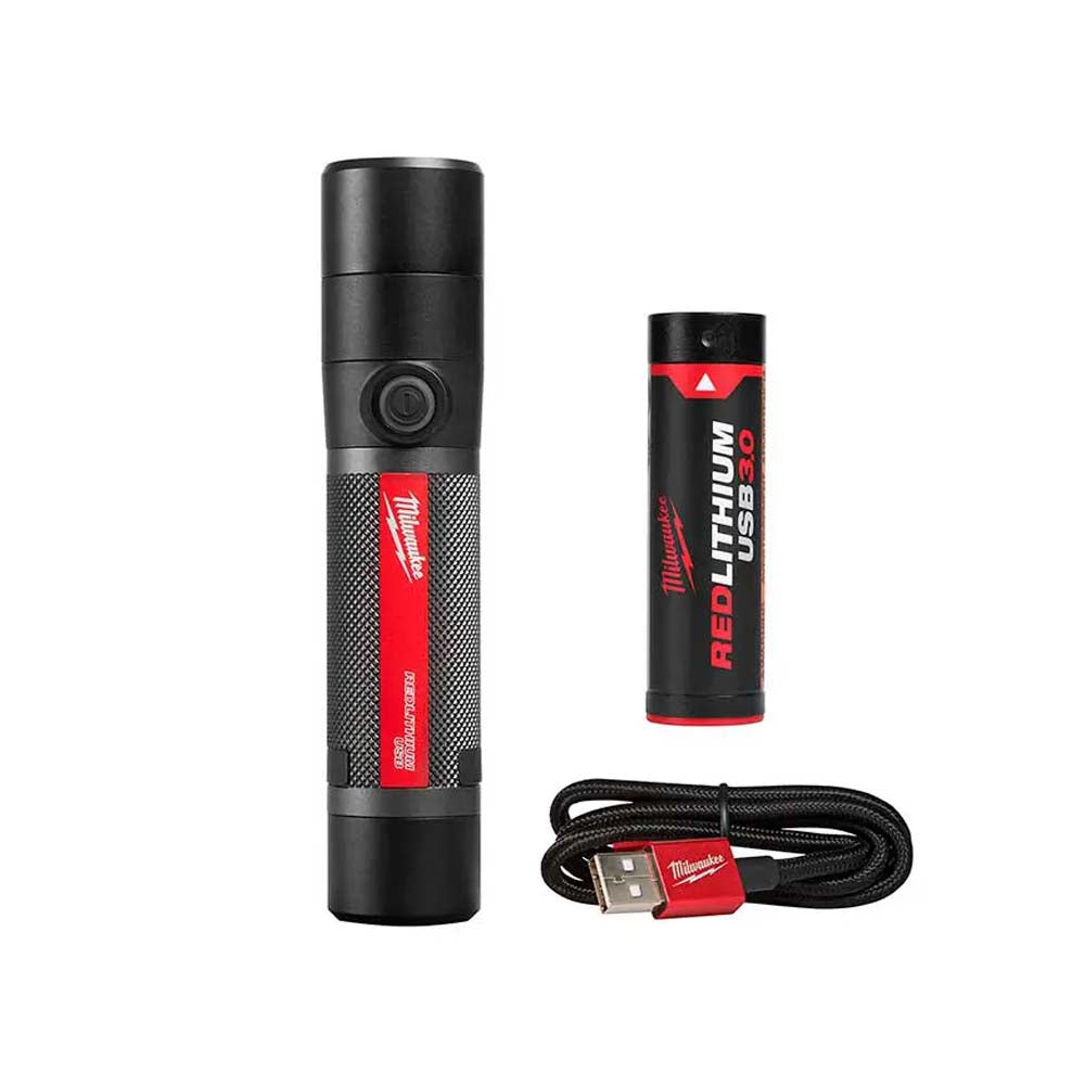 LINTERNA DE MANO LED DE ENFOQUE GIRATORIO 1100 LUMENES RECARGABLE USB REDLITHIUM BATERIA USB REDLITHIUM CABLE USB C MILWAUKEE