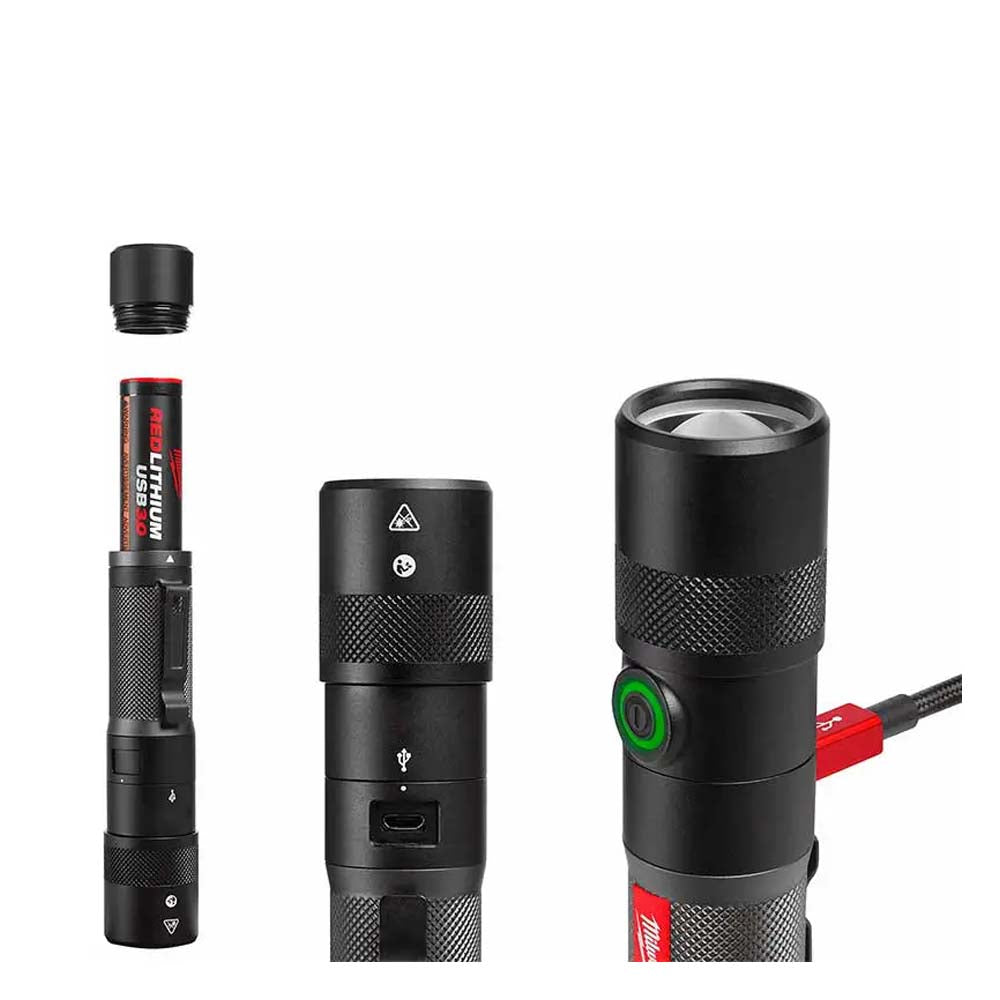 LINTERNA DE MANO LED DE ENFOQUE GIRATORIO 1100 LUMENES RECARGABLE USB REDLITHIUM BATERIA USB REDLITHIUM CABLE USB C MILWAUKEE