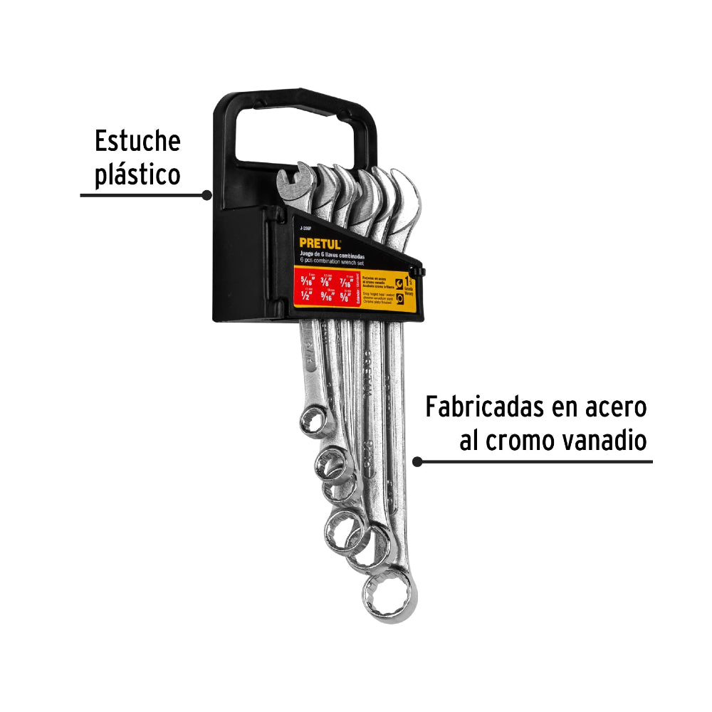 JGO. 6 LLAVES COMBINADAS 5/16" - 5/8" 22016 J-206P TRUPER PRETUL