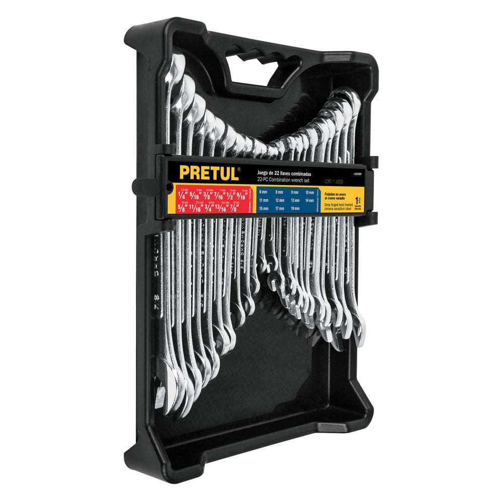 JUEGO DE 22 LLAVES COMBINADAS STD Y MM PRETUL