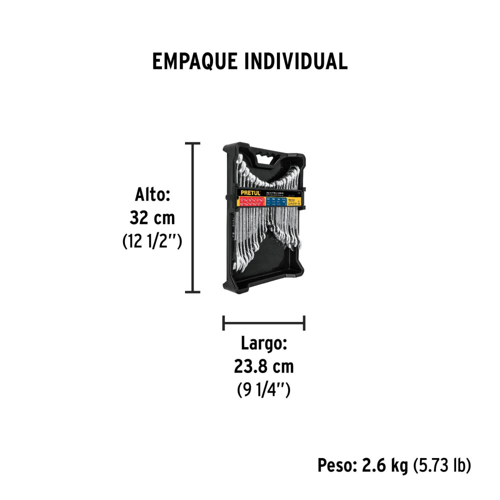 JUEGO DE 22 LLAVES COMBINADAS STD Y MM PRETUL