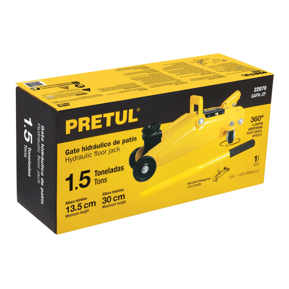 GATO HIDRAULICO PATIN 1.5 TON. 32 MOV. ALT. MAX. 300MM/ALT. MIN. 130MM. 22070 GAPA-2P TRUPER PRETUL