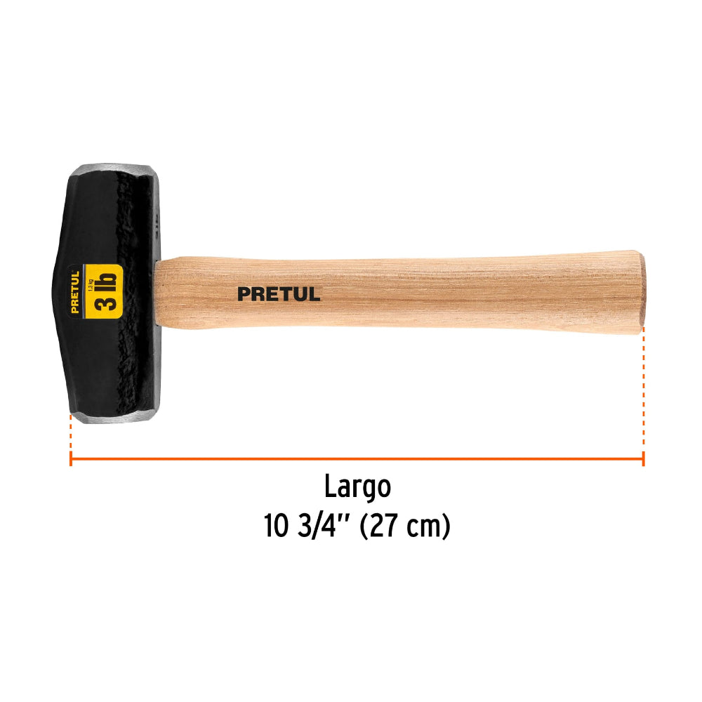 MARRO TIPO NEVADA 3 LB.(1.3KG.) MANGO DE MADERA 10 3/4" (27CMS.) DHT-3P 22216 TRUPER PRETUL