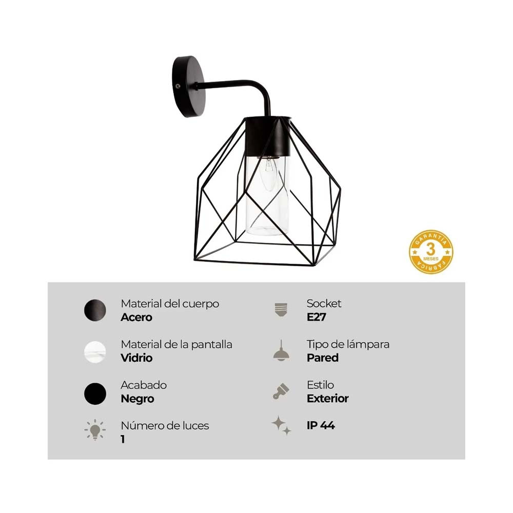 APLIQUE EXTERIOR DE PARED NEGRO 1L E27 10W IP44 LUMIMEXICO *** HA. LUMI ***