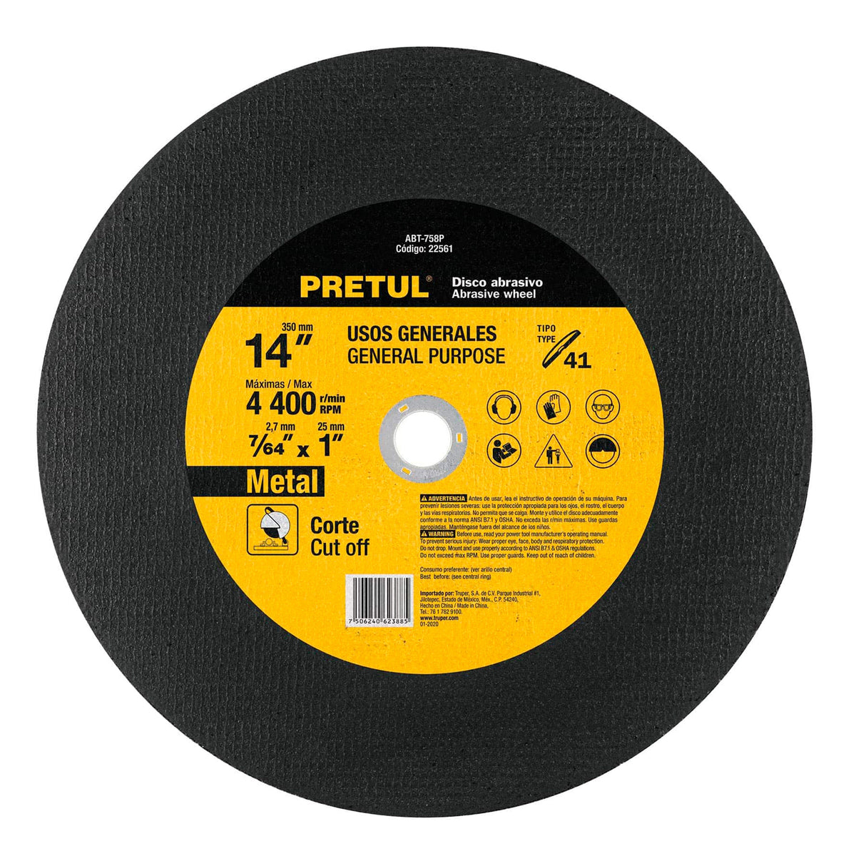 DISCO CORTE METAL TIPO 41 14" USOS GENERALES PRETUL MCA TRUPER PRETUL
