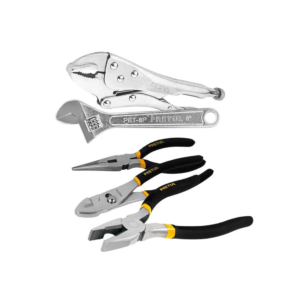 JGO. 4 PINZAS Y 1 LLAVE AJUSTABLE MANGO VINIL JGO-PIN5 22971 TRUPER PRETUL