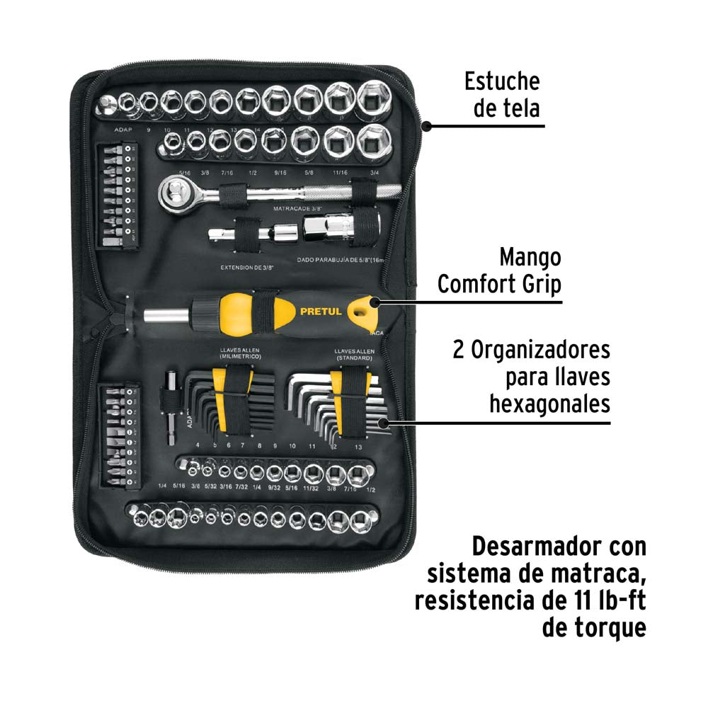 JUEGO DE HERRAMIENTAS PARA MECANICO  83 PZ SET-85 PRETUL