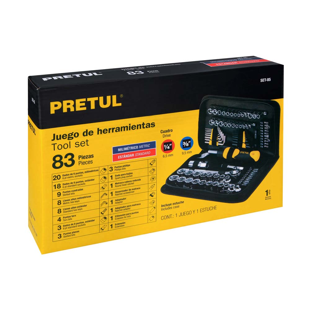 JUEGO DE HERRAMIENTAS PARA MECANICO  83 PZ SET-85 PRETUL