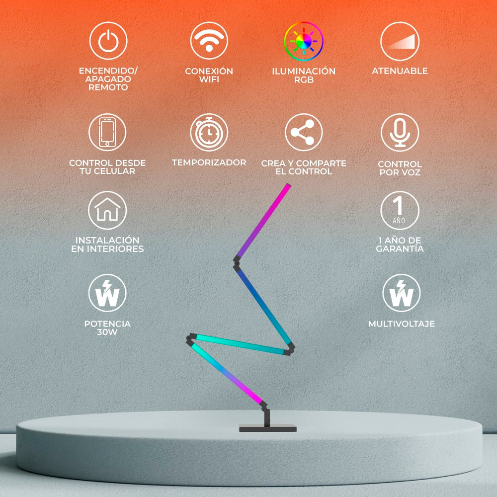 LAMPARA DE PIE/PARED PLEGABLE INTELIGENTE WIFI 22W LUZ RGB + BLANCA PERSONALIZABLE C/APP MOVIL Y ASISTENTES DE VOZ