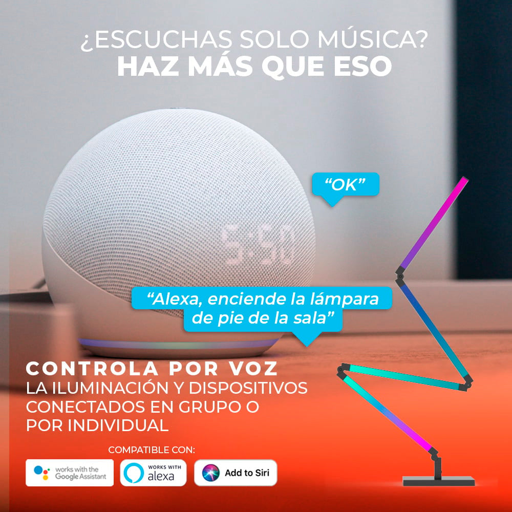 LAMPARA DE PIE/PARED PLEGABLE INTELIGENTE WIFI 22W LUZ RGB + BLANCA PERSONALIZABLE C/APP MOVIL Y ASISTENTES DE VOZ