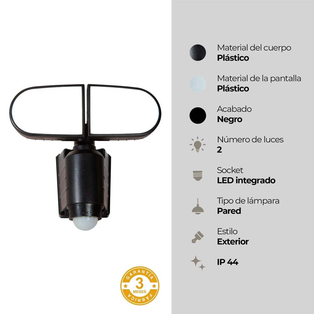 REFLECTOR SOLAR LED DOBLE CON SENSOR MOVIMIENTO 8W IP44 6500K