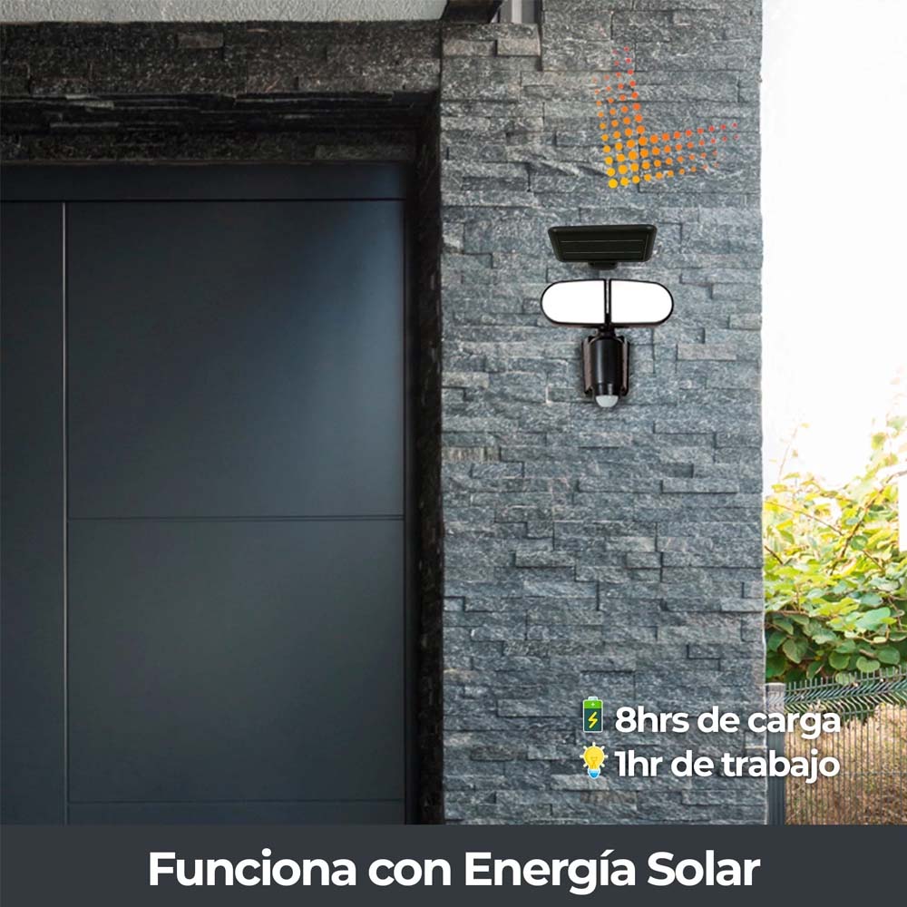REFLECTOR SOLAR LED DOBLE CON SENSOR MOVIMIENTO 8W IP44 6500K