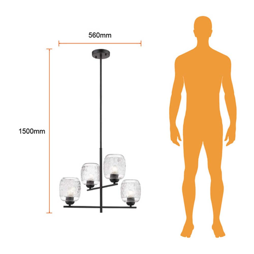 COLGANTE DE CRISTAL TECNOLITE FULU I 1.5M DE ALTURA 240W CUATRO BASES E27 NO INCLUYE FOCOS