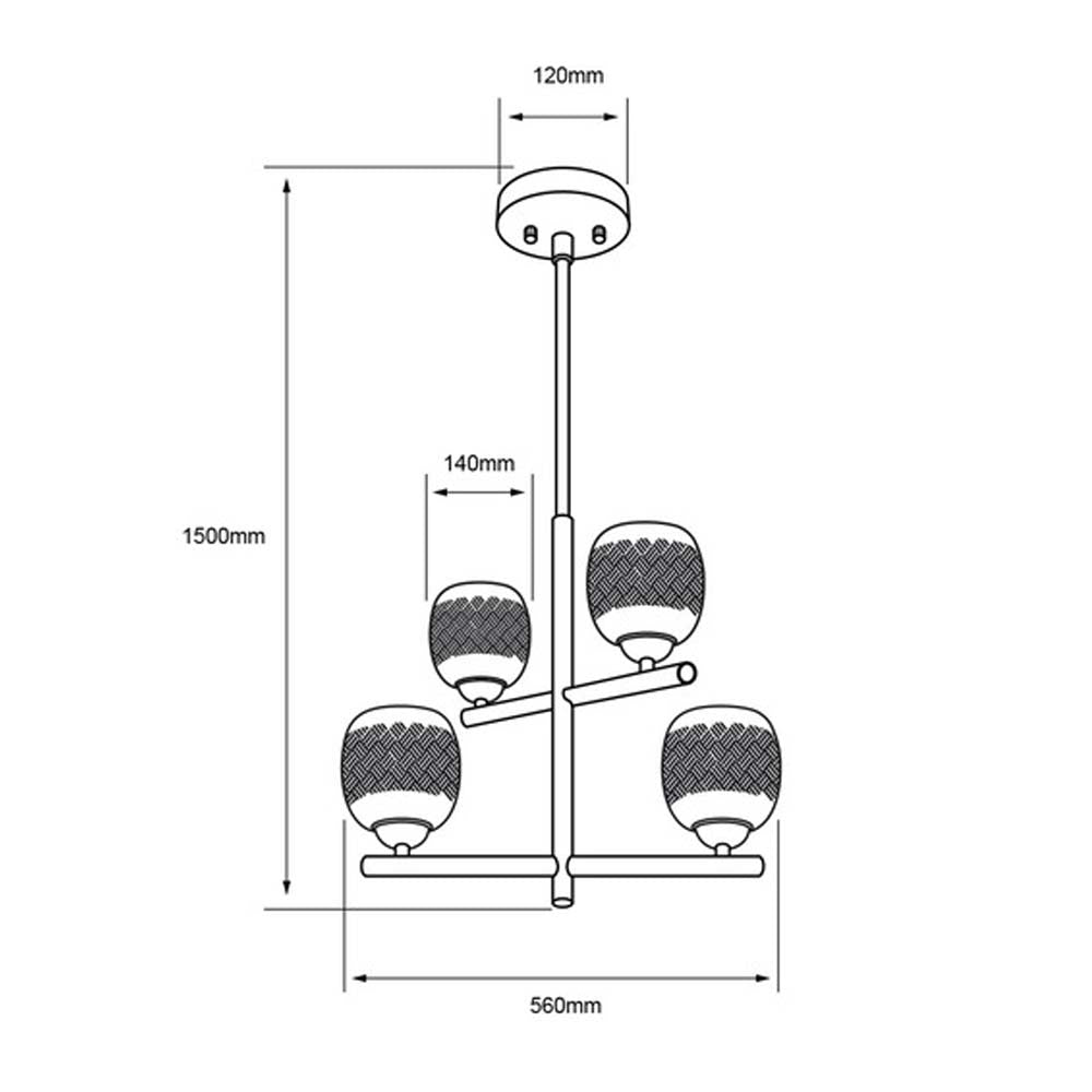 COLGANTE DE CRISTAL TECNOLITE FULU I 1.5M DE ALTURA 240W CUATRO BASES E27 NO INCLUYE FOCOS