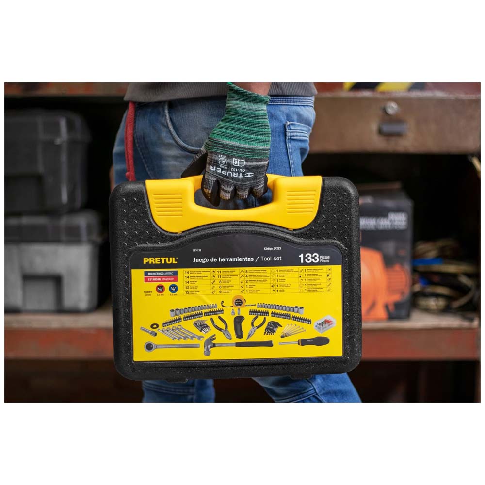 JGO. 133 HERRAMIENTAS CUADRO 1/4" Y 3/8" P/MECANICO C/ESTUCHE SET-133 24223 TRUPER PRETUL