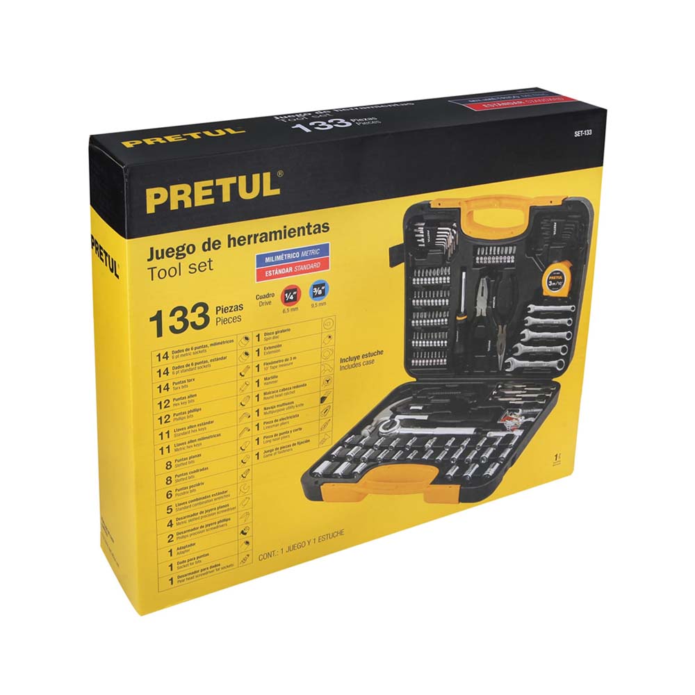 JGO. 133 HERRAMIENTAS CUADRO 1/4" Y 3/8" P/MECANICO C/ESTUCHE SET-133 24223 TRUPER PRETUL