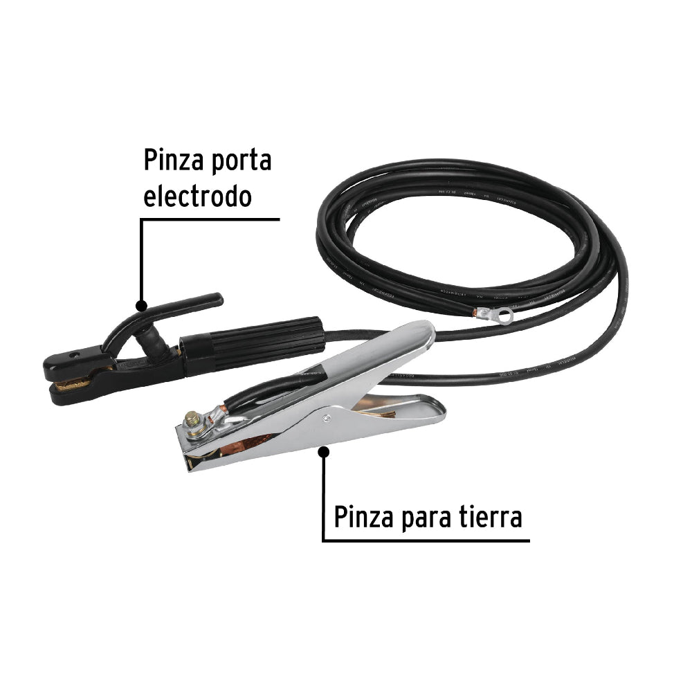 JUEGO DE 2 CABLES CON PINZAS DE TIERRA PARA SOLDAR PRETUL
